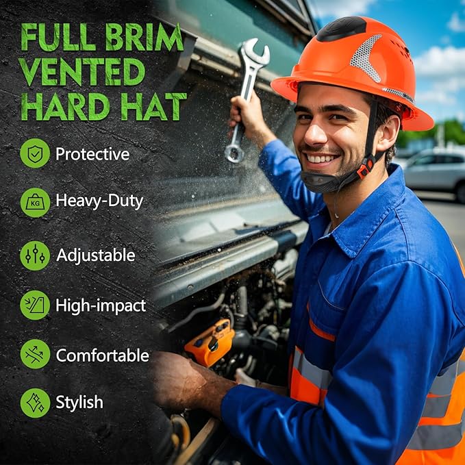 GREEN DEVIL Matrix Full Brim Hard Hat with Headlight Vented Construction Safety Helmet OSHA Approved Cascos De Construccion Work Hardhat for Men&Women-StrideForce Fitness