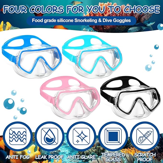 Hoolerry 4 Pcs Kids Nose Goggles Swim Goggles with Nose Cover for 3-8 Tempered Glass Snorkel Dive Mask Anti Fog with Elastic Strap No Leak Swimming Mask for Summer Diving Snorkeling-StrideForce Fitness