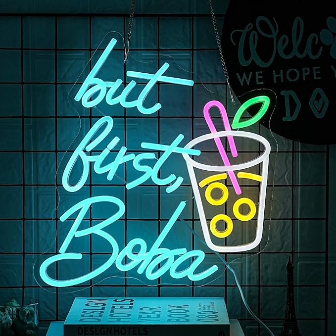 But First Boba Neon Sign Bubble Tea with Cup Neon Sign for Wall Decor Milk Tea Neon Lights Dimmable LED Neon Light Signs for Restaurant Coffee Dessert Shop Party(15.2 * 13in)-StrideForce Fitness