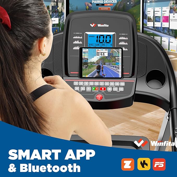 Treadmills for Home, Folding Treadmill with Auto Incline, 300 LBS Capacity, 8MPH or 10MPH Max Speed, Double Deck Shock-Absorbing Running Machine with Bluetooth, App, 64 Programs, Pulse Monitor-StrideForce Fitness