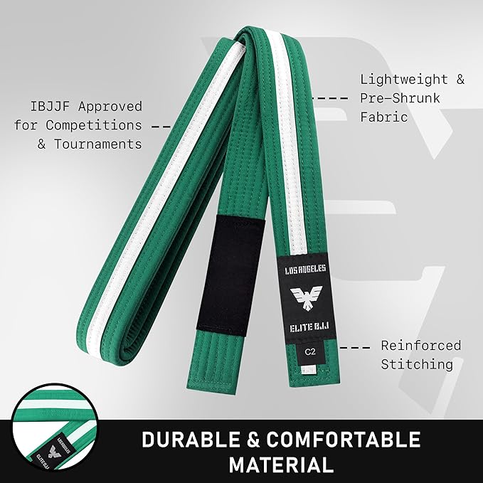 Elite Sports Kids Brazilian Jiu Jitsu Belts Preshurunk Martial Arts Youth BJJ Belts for Girls & Boys with BJJ Ranking Stripes-StrideForce Fitness