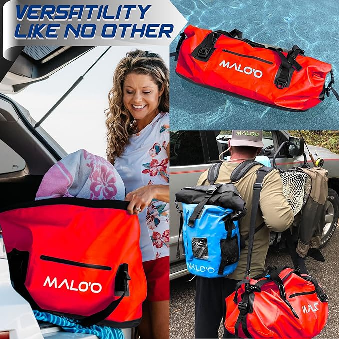 Malo'o Waterproof Dry Bag Duffel 40L/60L/100L, Roll Top Duffel Keeps Gear Dry for Kayaking, Rafting, Boating, Swimming, Camping, Hiking, Beach, Fishing - Internal & External Pockets and Molle Loops-StrideForce Fitness