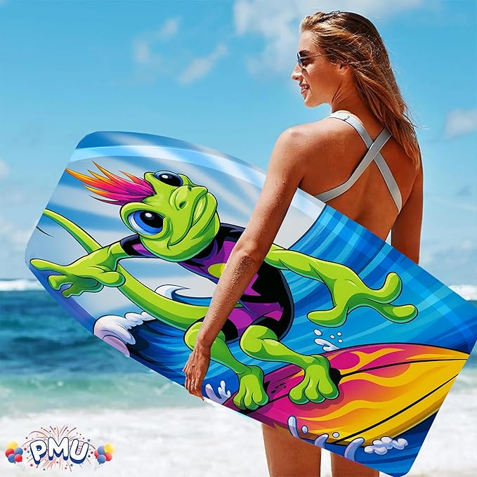 PMU 33 Inch Lizard Printed Bodyboard - Lightweight Wrist Leash Body Board for Beach, Sea & Pool - Surfing Board for Teens & Adults Wave Conditions-StrideForce Fitness