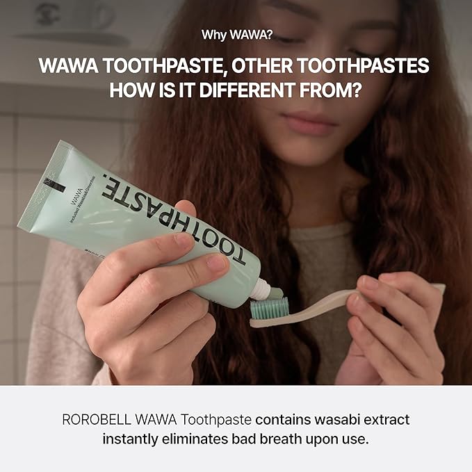 ROROBELL Wawa Toothpaste Made for My Boyfriend's Bad Breath, Sensitive Teeth, Improvement of Gum Problems/Peppermint Flavor/Made with Wasabi I 3.53 fl.oz (Pack of 5)