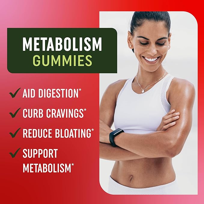Metabolism Gummies with Apple Cider Vinegar | Energy, Digestion & Lean Body Mass Support | Apple Cider Vinegar Gummies with The Mother, B12 & Folate | Metabolism Support for Women & Men | 60 Ct.-StrideForce Fitness