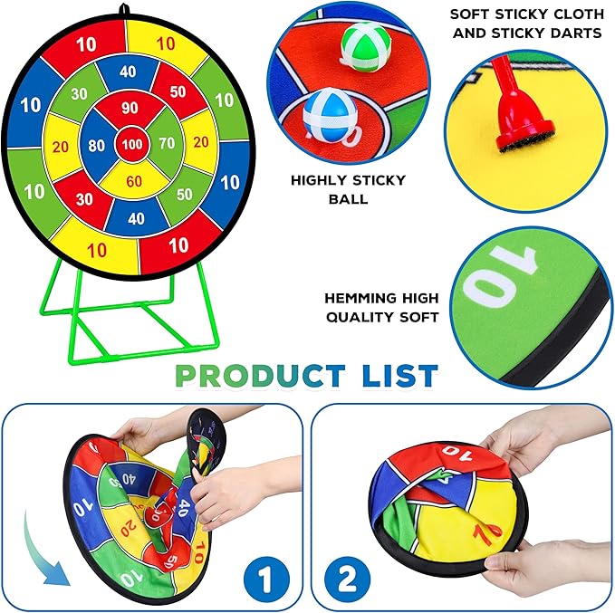 Large Dart Board for Kids, Kids Double-Sided Dart Board with Sticky Balls and Darts, Indoor/Outdoor Sport Fun Party Play Game Toys, Gifts for 3 4 5 6 7 8 9 10 11 12 Year Old Boys Girls-StrideForce Fitness