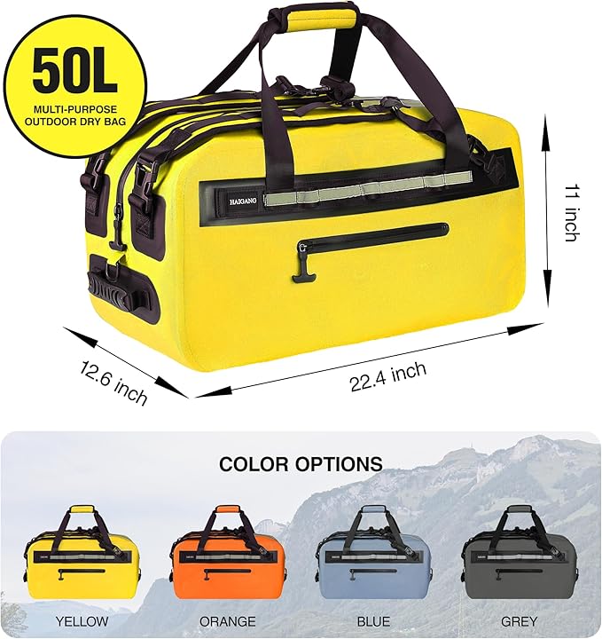 50L Waterproof Dry Duffle Bag Dry Backpack 840D TPU Heavy Duty Dry Bag,Rubber Airtight Zipper, for Kayaking,Boating,Motorcycling,Camping,Rafting,Surfing, Swimming,Fishing,Yellow-StrideForce Fitness