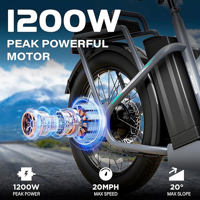 Caroma Electric Scooter with Seat, 48V Removable Battery E-Bike, Up to 30Miles&20MPH, 500/800/1200W Motor, 20" Fat Tire Adult Electric Bicycles for Commuting with Basket-StrideForce Fitness