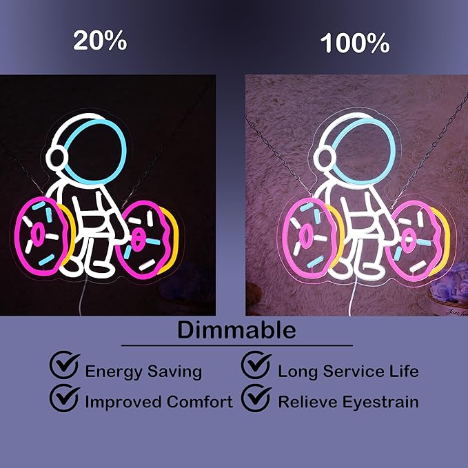 Astronaut Lifting Donut Neon Sign Astronaut Donut Neon Light Astronaut Light Sign Dimmable Bakery LED Neon Light for Club Decor Man Cave Game Room Bar Pub 12.5"×12.7"-StrideForce Fitness