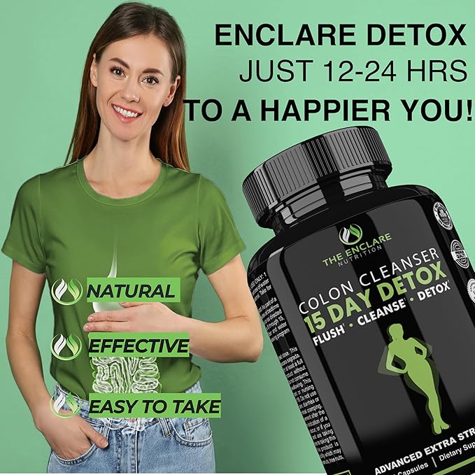 THE ENCLARE NUTRITION Colon Cleanse 15 Day Gut Cleanse Pills. Colon Cleanser for Women & Men. Psyllium, Probiotic Laxatives for Constipation, Bloating Relief, Detox Cleanse for Weight Loss Support (1)-StrideForce Fitness