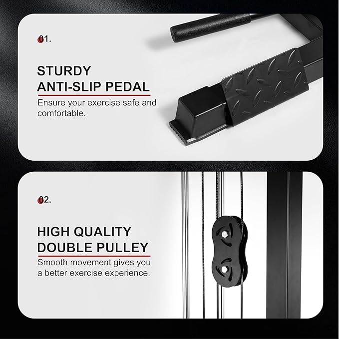 LAT All-in-one Machine with High and Low Pulley Station, LAT PullDown and LAT Row Cable Machine, LAT Tower with Adjustable Leg Support for Home Gym Total Body Training-StrideForce Fitness