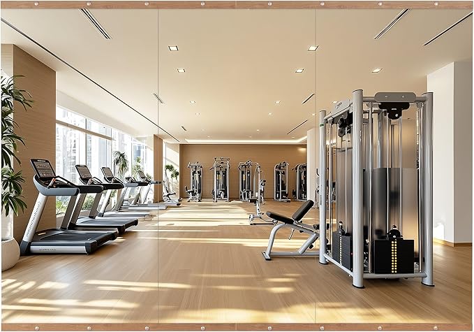 Hasipu 3Pcs 48''x24'' Home Gym Mirror Large Full Length Wall Mounted Full Body Mirror for Yoga Dance Fitness Exercise Studio Bedroom Garage, Frameless Tempered Glass Workout Mirrors Walnut Rectangular-StrideForce Fitness