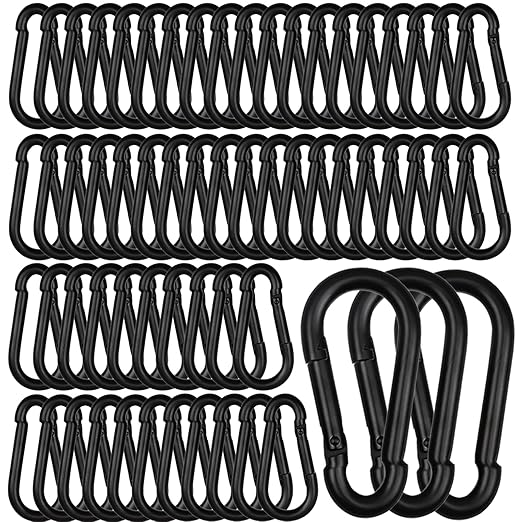150 Pcs 2.36" M6 Spring Snap Hook Carabiners - Heavy Duty Galvanized Steel Keychain Clips for Hammock, Swing, Camping, Hiking & Outdoor Gear (Black)-StrideForce Fitness