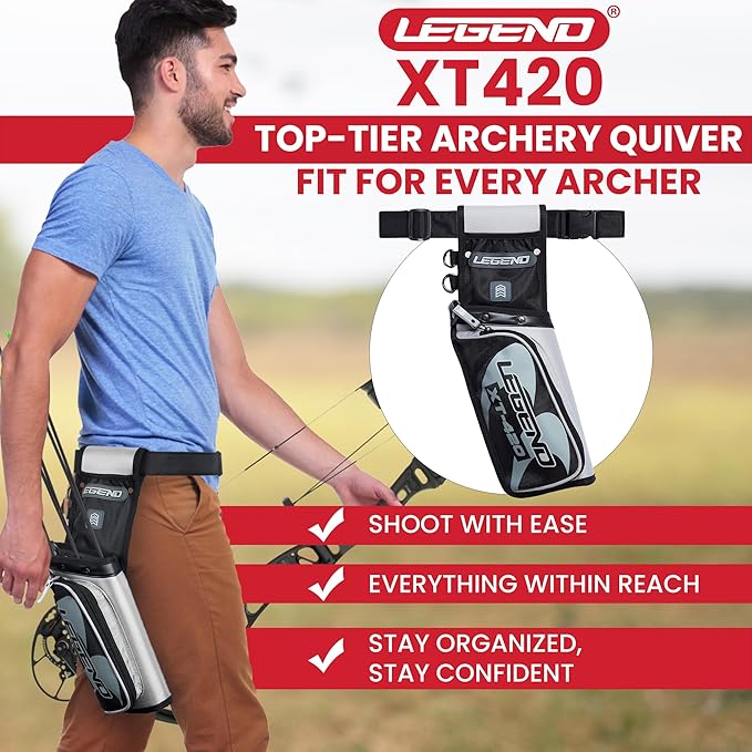 Legend XT420 Field Quiver - Left or Right-Handed Quiver Arrow Holder, Archery Quiver with 3 Arrow Tube, Durable Nylon Hip Quivers with Multiple Pockets for Archery Accessories, Score Card & Tools-StrideForce Fitness