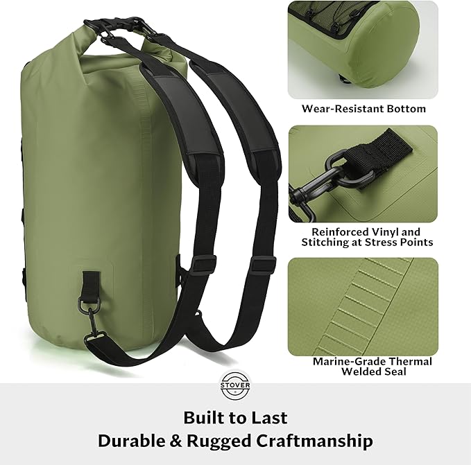 STOVER 5/10/25/30/40/55L Waterproof Backpack- Floating Dry Bag for Kayaking, Travel, Beach, Hiking, & Camping, Men/Women-StrideForce Fitness