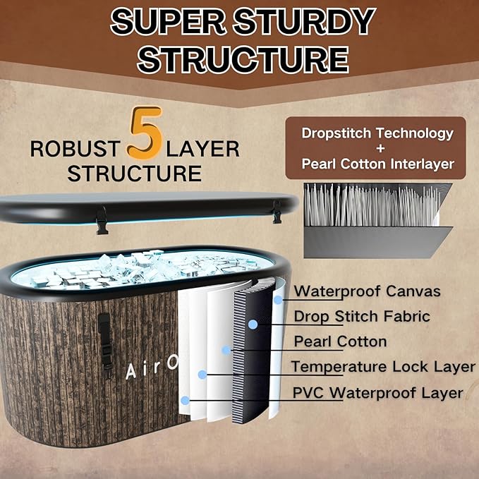 Cold Plunge Tub, Inflatable Ice Bath Tub, 216 - Gallon Large Bath Tubs for Cold Plunge, Durable, Portable & Compatible with Water Chiller for Recovery, Gyms and Cold - Water Training (Brown)-StrideForce Fitness