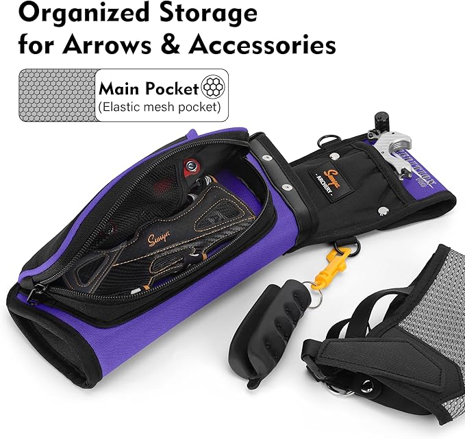 SUNYA X510 Field & Competition Hip Arrow Quiver | 3-Slot Noise-Free Archery Quiver with Sturdy Storage System (42x18cm)-StrideForce Fitness