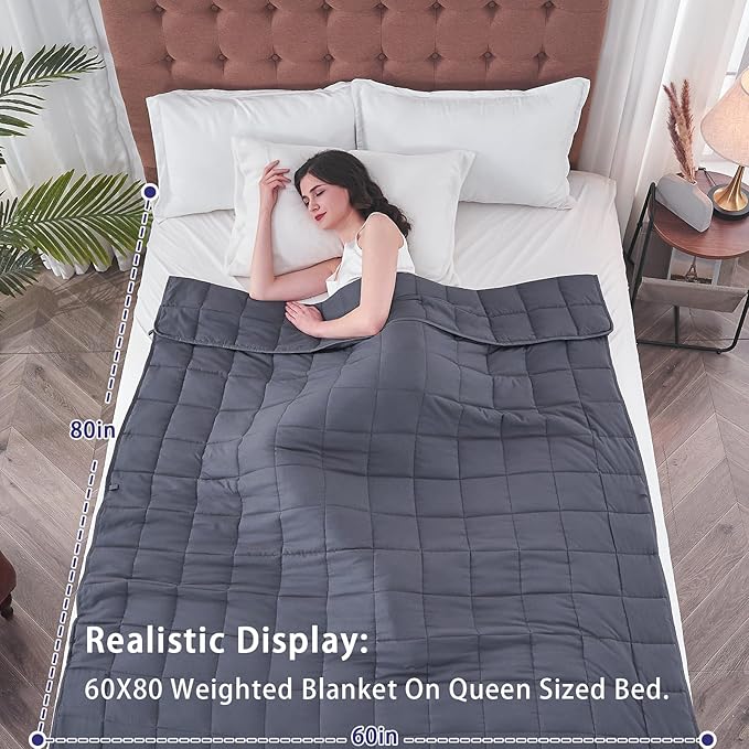 yescool Weighted Blanket for Adults (15 lbs, 60" x 80", Grey) Cooling Heavy Blanket for Sleeping Perfect for 140-160 lbs, Queen Size Breathable Blanket with Premium Glass Bead, Machine Washable-StrideForce Fitness