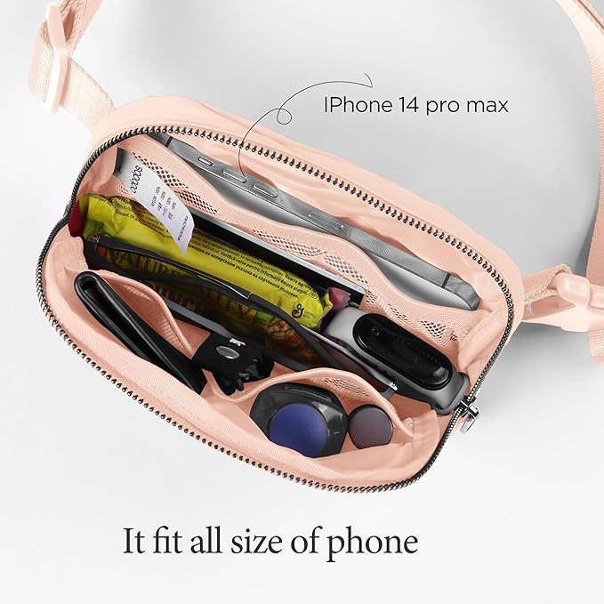 ODODOS Unisex Mini Belt Bag with Adjustable Strap Small Fanny Pack for Workout Running Traveling Hiking, Pale Coral-StrideForce Fitness