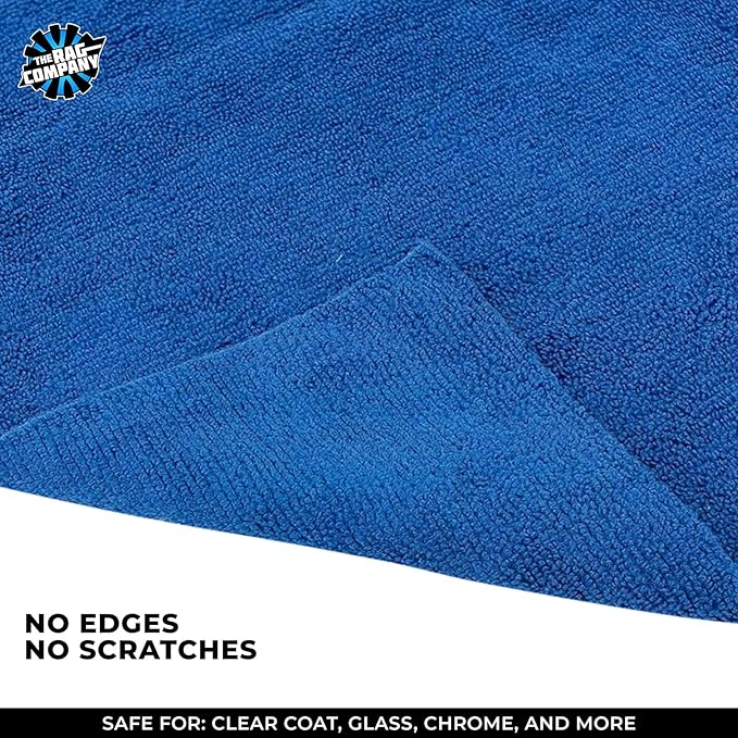 The Rag Company - Edgeless 365 Microfiber Towels (10-Pack) Premium 70/30 Blend, Professional Polishing, Wax Removal, Auto Detailing, 365gsm, 16in x 16n, Royal Blue-StrideForce Fitness