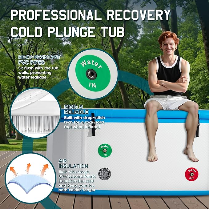 Albott Inflatable Cold Plunge Tub for Athletes, Ice Bath Tub with Insulated Lid Non-Slip Mat, Water Chiller Compatible, Portable for Indoor & Outdoor Recovery, 210 Gal, 71" L x 35" W x 30" H-StrideForce Fitness