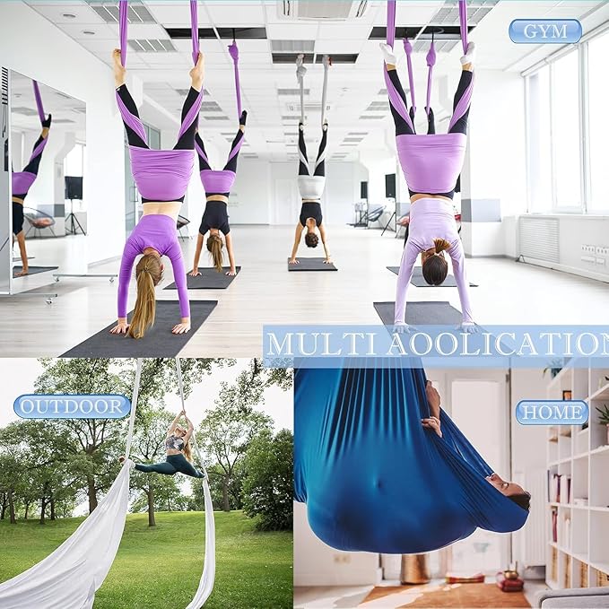 Aerial Silks Yoga Swing Set - 9/11 Yards Aerial Yoga Hammock Kit Anti-Gravity Flying for Fitness, Low/Non Stretch Nylon Tricot Fabric Hardware Included for Dance-StrideForce Fitness