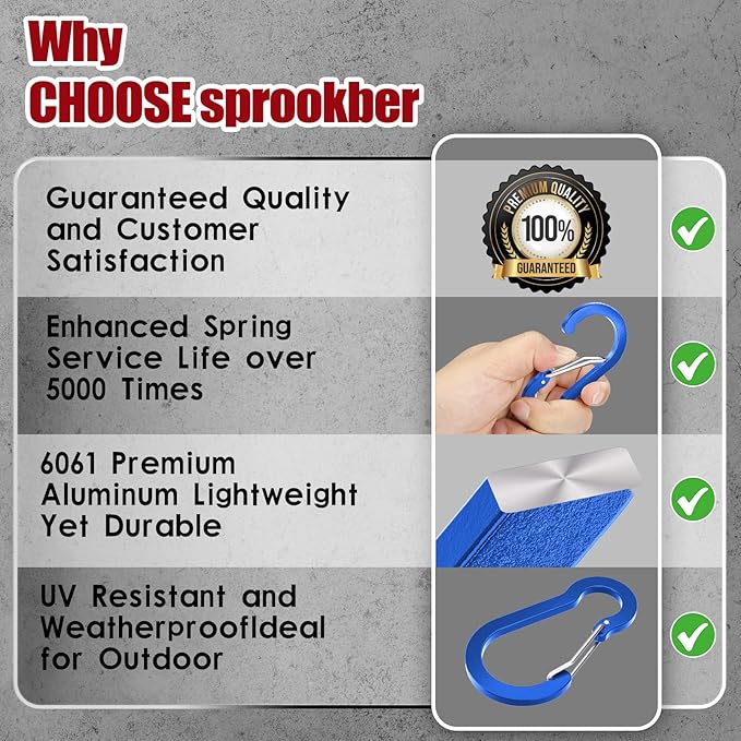 sprookber 3.2 Inch Aluminum Carabiner Clips D Ring, Caribeaner Spring Snap Hook with Keychain for Camping, Hiking, Gym & Outdoor Gear, Set of 10-StrideForce Fitness