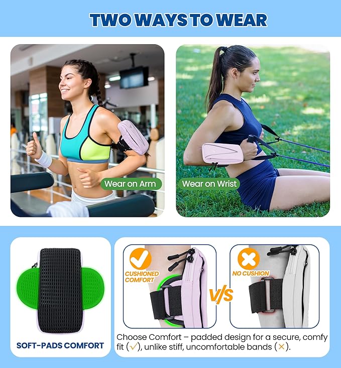 HiRui Cell Phone Holder Arm Bag & Wrist Bag for Phone, Sports Running Armband for Gym & Cycling, Compatible with iPhone 16/16Pro/Plus/15/14 Samsung Galaxy All Phones, Reflective & Adjustable (Purple)-StrideForce Fitness