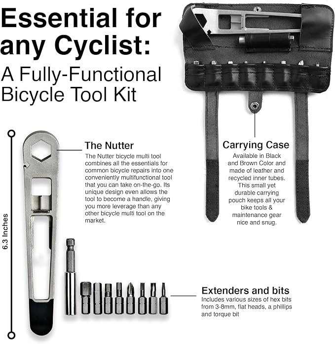 FULL WINDSOR -The Nutter Bicycle Multi Tool–Portable Cycling Repair Kit for MTB, Road & Dirt Bikes – Includes Spanner, Magnetic Bit, Tire Levers & Bottle Opener–Compact Black Case for On-the-Go Fixes-StrideForce Fitness