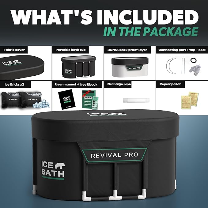 Ice Bath Tub XL - Exclusive Patented Anti-Leak Shield - Cold Plunge Tub With Cover - Ice Bricks X2 - Portable bathtub Outdoor Indoor - Free Ebook-StrideForce Fitness