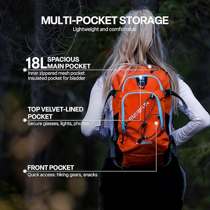 Everfun Hydration Backpack 18L with Water Bladder 2L/3L Hiking Water Backpack Women Men Hydration Pack Insulated Lightweight Day Hydropack with Storage for Hiking, Biking, Running, Festival-StrideForce Fitness