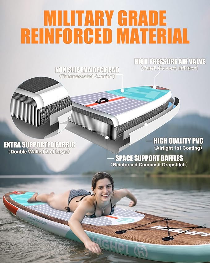 Highpi Inflatable Stand Up Paddle Board for Youth and Adults – Wide Sup with Premium Accessories, Blow Up Paddleboard for Surfing, Fishing, Yoga & More-StrideForce Fitness