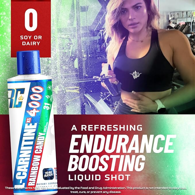 Ronnie Coleman Signature Series L Carnitine XS 4000 Liquid, Stimulant Free, Sugar Free, Zero Carbs, Lean Muscle Strength Support for Men & Women, 16 Oz (16 oz, Rainbow Candy (4000))-StrideForce Fitness