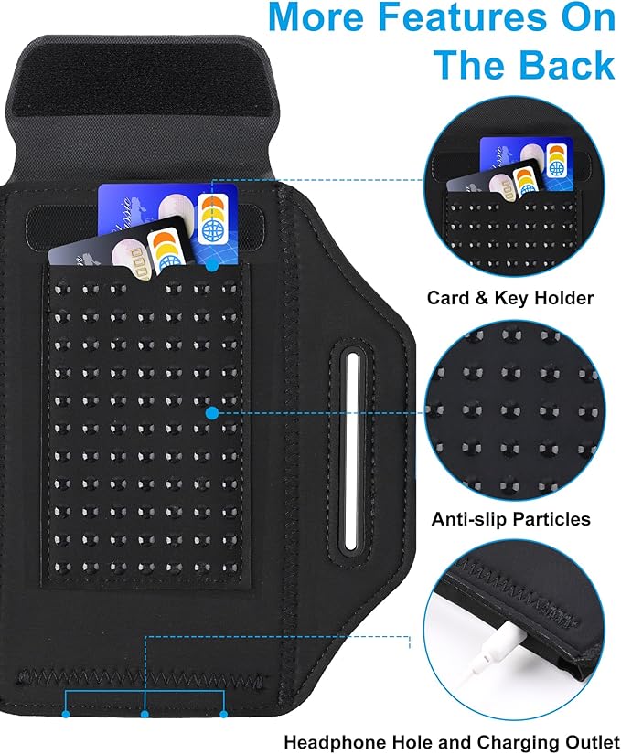 Cell Phone Armbands for Running with Earphone Bag, Arm Band for iPhone 16 15 14 13 12 11 Pro Max Galaxy S21-S24 Ultra, Armband Phone Holder with Car Home Key Pocket for MP3 Player 4-6.8''-StrideForce Fitness