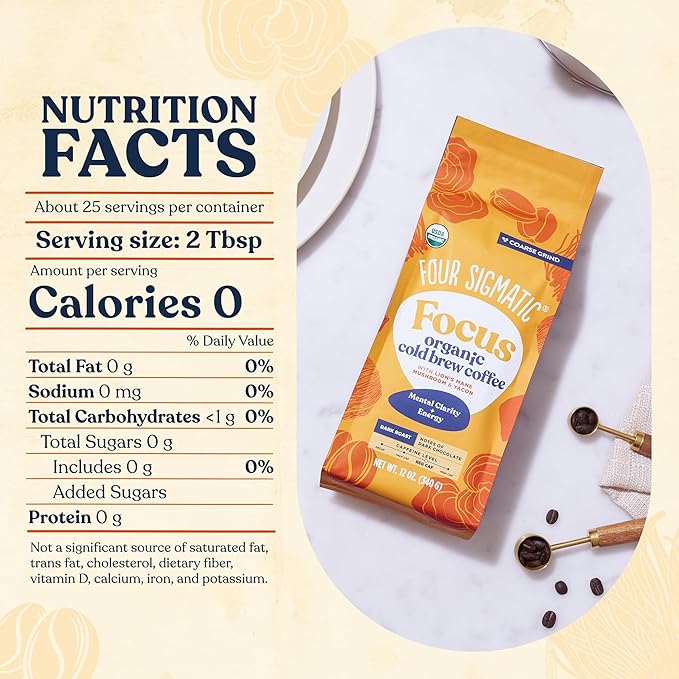 Four Sigmatic Organic Cold Brew Coffee Grounds | Dark Roast, Coarse Grounds with Lion's Mane and Chaga | Cold Brew Mushroom Coffee for Crash-Free Focus | 12 oz Bag-StrideForce Fitness