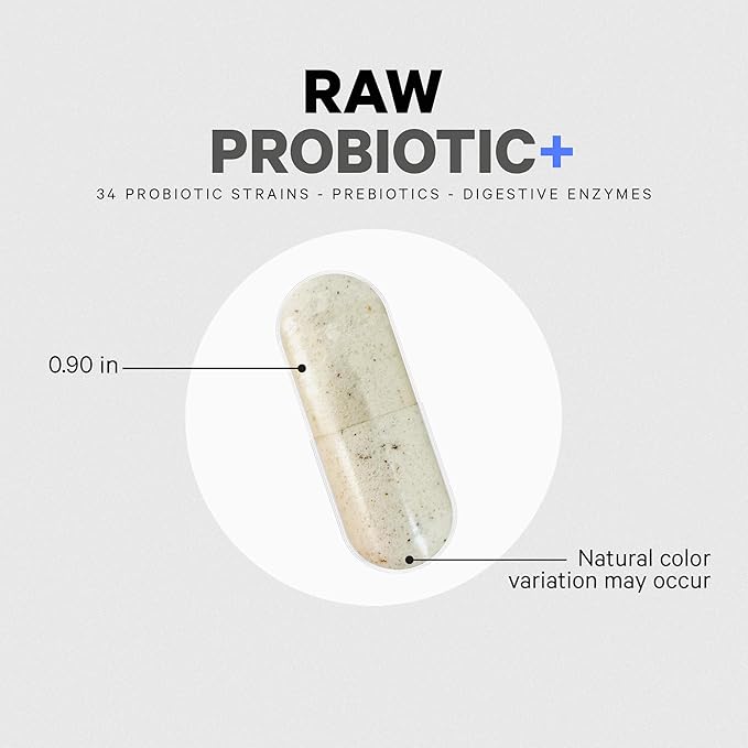 Codeage Raw Probiotic+ Supplement - 34 Probiotic Strains, 100 Billion CFUs, Raw Whole Food Probiotics, Digestive Enzymes, Raw Fruits & Veggies Prebiotics - Wild Kefir Culture - Non-GMO - 30 Capsules-StrideForce Fitness