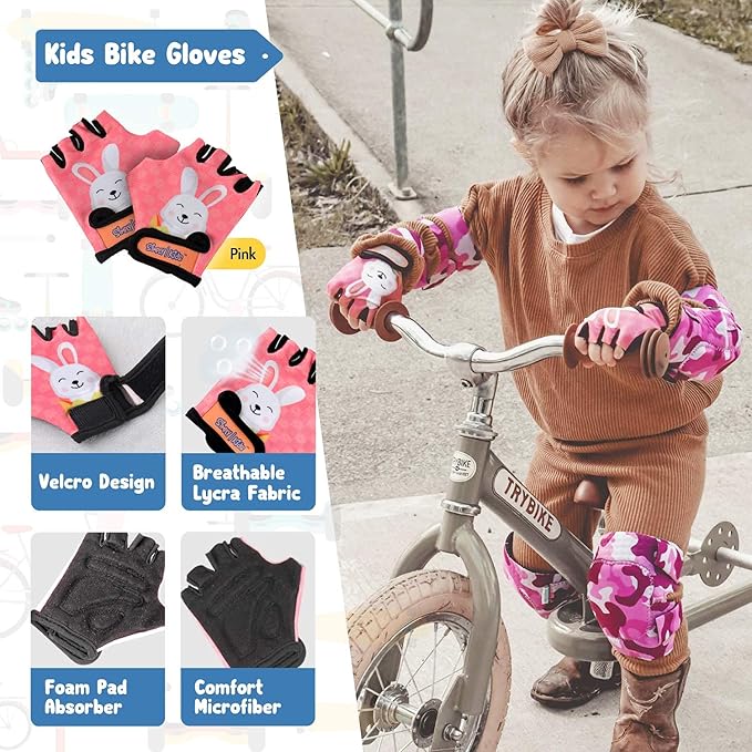 Soft-Style Kids Knee and Elbow Pads with Bike Gloves, Flexible Impact-Resistant Gear for Ages 2-11, Designed for Balance Bikes, Roller-Skating, and Skateboarding-StrideForce Fitness