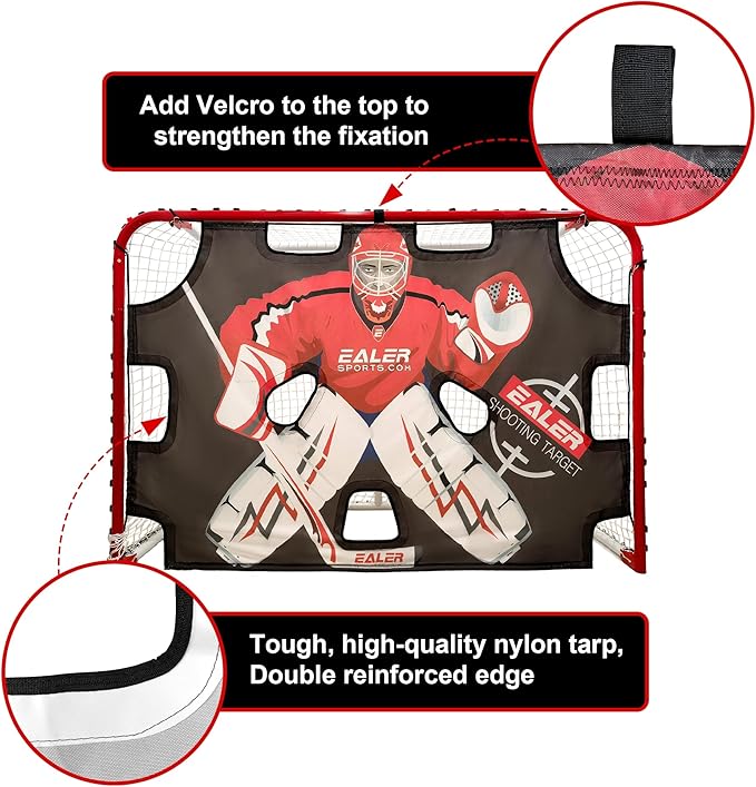 EALER Hockey Goal with Shooting Targets – 6′×4′ Portable Street & Ice Goal, Heavy-Duty 2″ Steel Frame, 11 Target Holes, Tear-Proof Fabric, Official Size, Easy Backyard Assembly-StrideForce Fitness