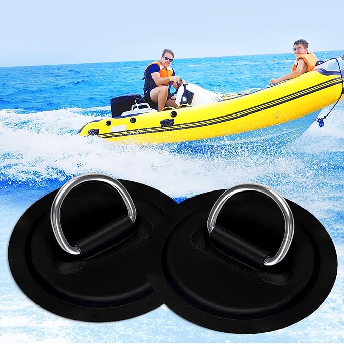 TOBWOLF 6 Pack Stainless Steel D-Ring Patch for Inflatable Boat Kayak Dinghy SUP, D-Ring PVC Patch Stand-Up Paddleboard Canoe Rafting Accessories, NO Glue Included-StrideForce Fitness