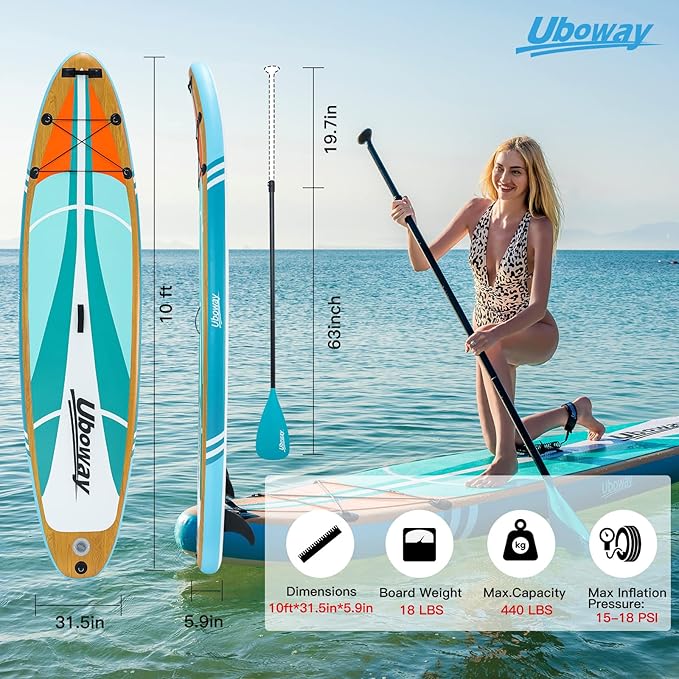 Inflatable Stand Up Paddle Board: Uboway Inflatable Kayak Paddle Board with Premium SUP Accessories, Non-Slip Comfort Deck with Backpack, Bonus Dry Bag & Hand Pump, Sup Board for Yoga Fishing Surf-StrideForce Fitness