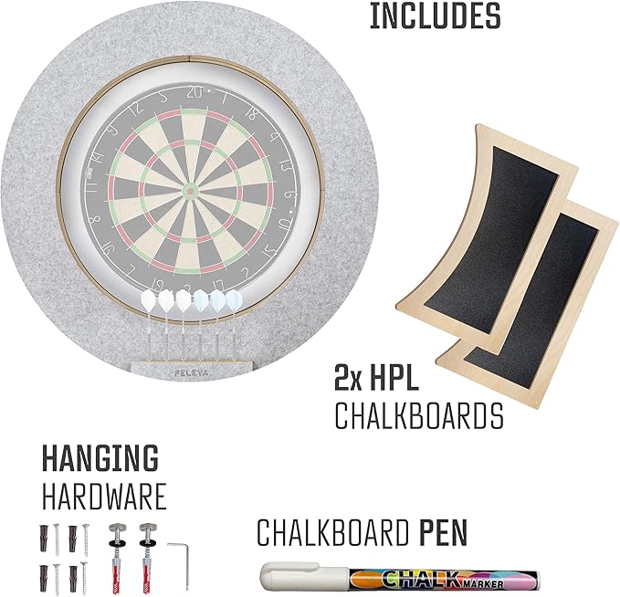 Dart Board Cabinet Set with LED Light; Bristle Dartboard, Built in LED Light, Darts and Chalkboards-StrideForce Fitness