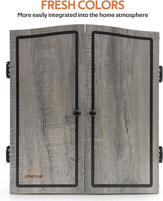 Dartboard Cabinet Set - Easy Assembly One Piece Sports Hemp Dartboard Scoreboard - Play Immediately - 6 Dart Chalk Set for Home Game Bar Accessories, Gray-StrideForce Fitness