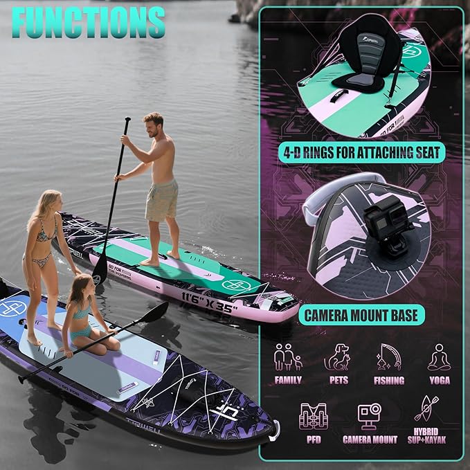 UPWELL 11'6"×35" Extra Wide Inflatable Paddle Board, Stand Up Paddle Board for Youth & Adults, Stable Design, Premium SUP Accessories, 120L Backpack, 10L Dry Bag, Paddle, Leash, Hand Pump, US Fins-StrideForce Fitness