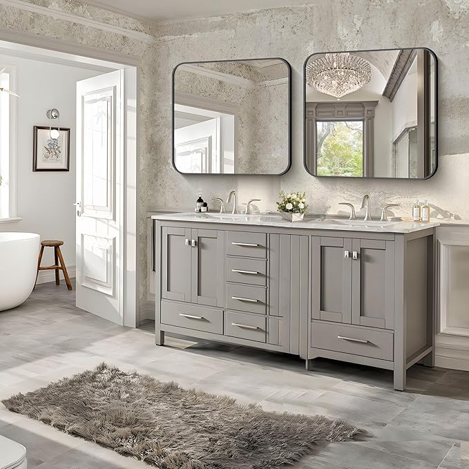 FORBATH Bathroom Mirror 30" x 30", Large Square Wall Mirror with Black Aluminum Frame Rounded Corner, Wall Mounted Mirror for Bathroom Bedroom Entryway Living Room-StrideForce Fitness