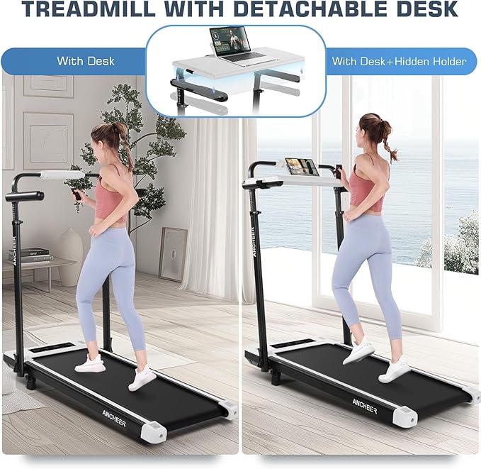 ANCHEER Walking Pad Treadmill with 12% Incline&Adjustable Height, 4 in 1 Under Desk Treadmills with Desk Workstation, Foldable Treadmill for Home 300lb,3 Type Control-StrideForce Fitness
