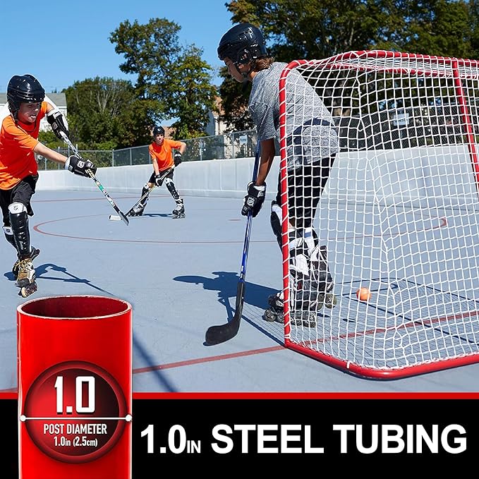 EALER Portable 54″ Steel Street & Ice Hockey Goal – Heavy-Duty 1″ Steel Frame Folding Net for Indoor & Outdoor Practice, Junior Training & Roller Hockey Equipment-StrideForce Fitness