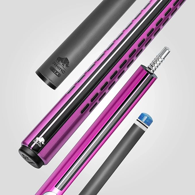 RHINO Nebula 2 Pool Cue - 100% Carbon Fiber Shaft & Composite Butt. Time Crystal Tip, Pro Taper Design, 12.4 mm,12.8 mm. 3/8-8 Joint, 3D Friction Grip. Low Deflection Pool Cue-StrideForce Fitness