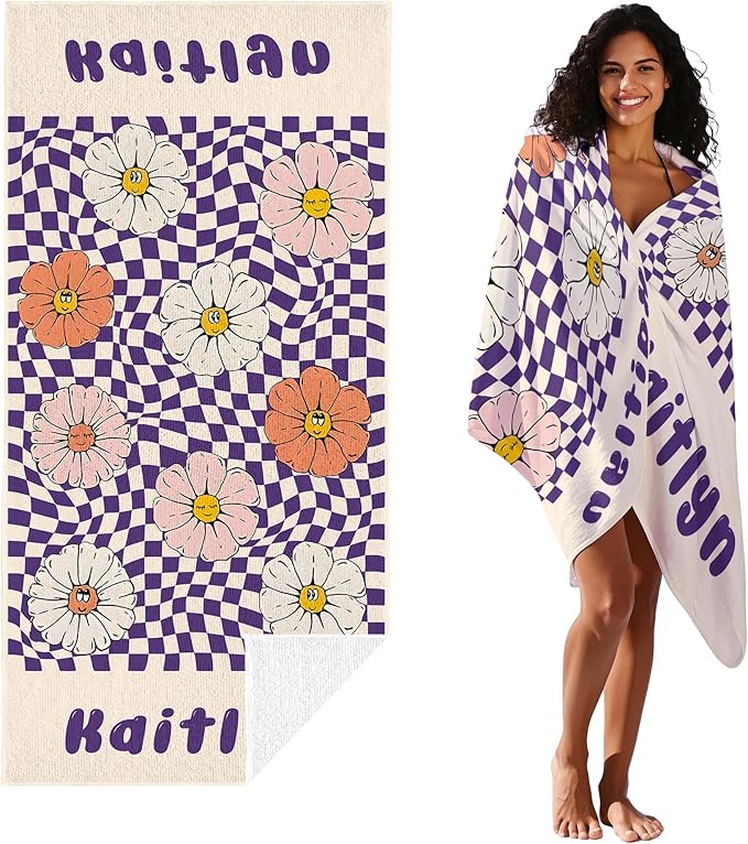 JML Personalized Beach Towel with Name, Custom Flower Beach Towel, Customized Microfiber Pool Towel, Quick Dry & Absorbent Swim Towel for Adult,Anniversary, Birthday, Summer Holiday,Vacation-StrideForce Fitness