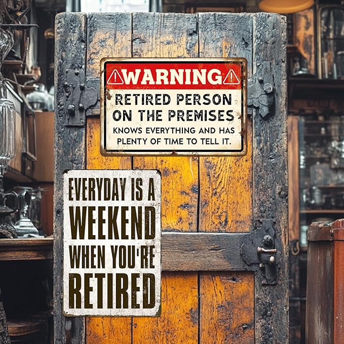 Funny Retirement Sign, Retired Gifts for Men - Happy Retirement Party Decorations for Women, Vintage Retirees Patio Metal Tin Signs Yard Door Frame Decor 8x12 Inch-StrideForce Fitness