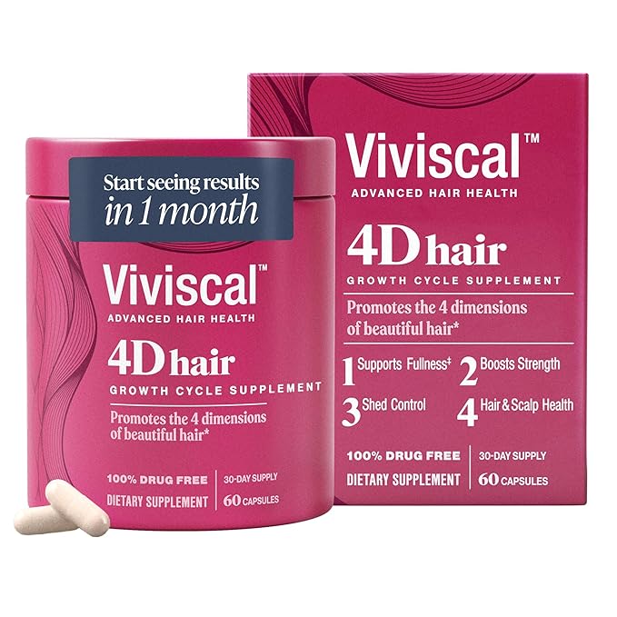 Viviscal 4D Hair Growth Cycle Supplements for Women for Full, Strong, and Healthy Hair; Made with Keratin, Vitamin A, Biotin, Zinc, 30 Day Supply, 60 Count-StrideForce Fitness